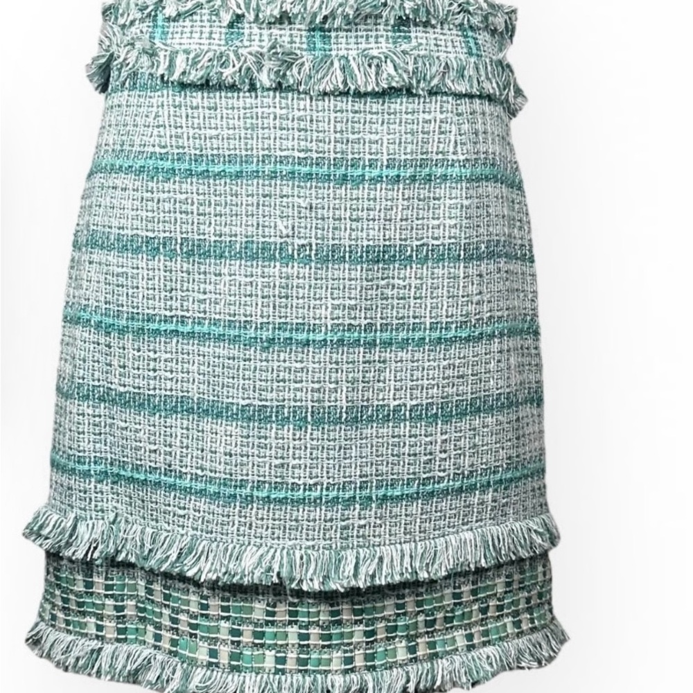 Chic 375 TORY BURCH Nora Tweed Pencil Skirt. - Green and White - Picture 4 of 12